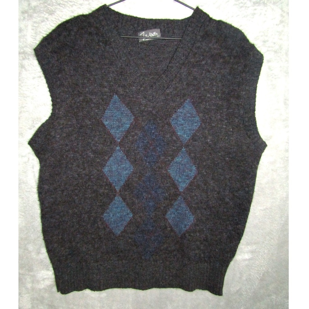 John Weitz Mens Argyle‎ V Neck Sleeveless Sweater Vest Made in USA Size L